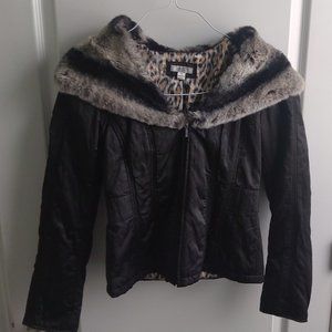 CACHE RABBIT FUR TRIM COAT